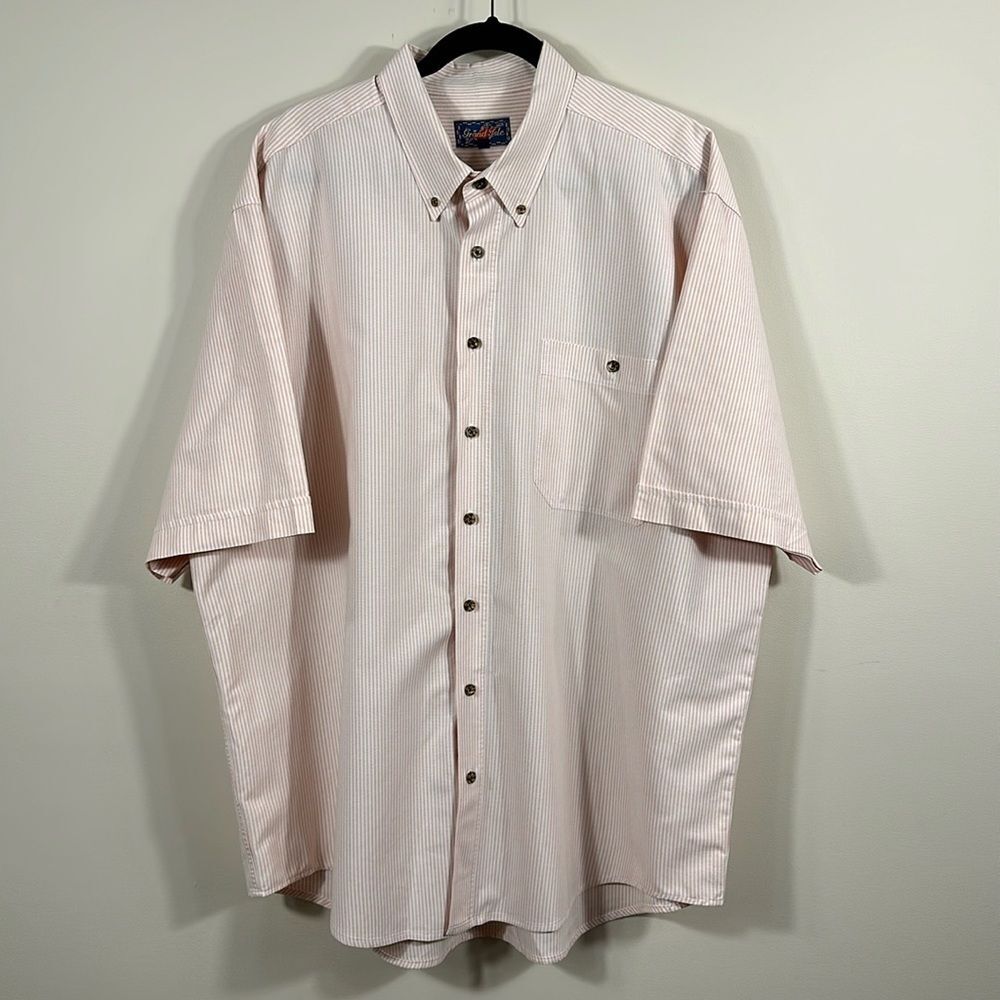 Grand Isle 100% Cotton Orange White Stripe Men Short Sleeve Button Down Shirt 2X